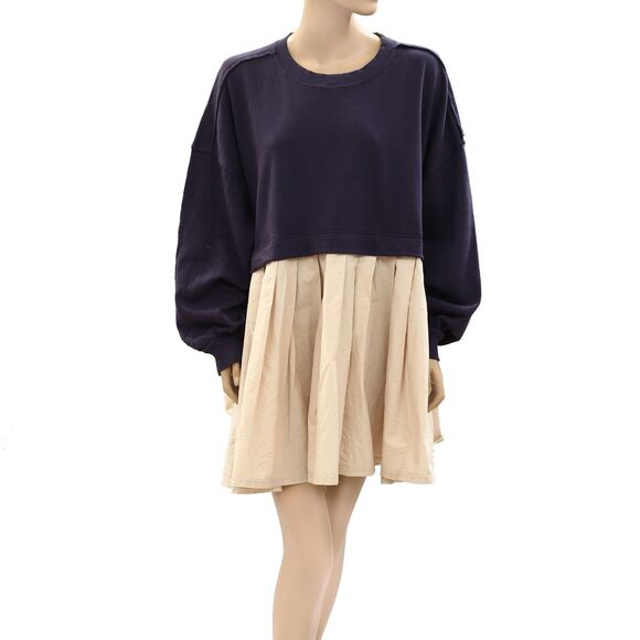 272181 Free People Eleanor Sweatshirt Tunic Dress Oversized Cotton Solid S NWD - Picture 1 of 5